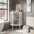 thumbnail image 3 of Modern Corner Storage Cabinet with Tempered Glass Doors, Accent Hutch Cabinet Freestanding Metal Table Shelf for Bathroom, Kitchen, Bedroom, Living Room, White$$Home Decor, Kitchen, & Other, 3 of 6