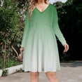 thumbnail image 2 of Aesthetic Patina Green And White Gradient Long Sleeve Dresses For Women Vintage Elegant Party Dress Oversized V-neck Dress S-8XL, 2 of 7