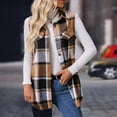 thumbnail image 2 of UYISJ Women's Flannel Plaid Vest Button Down Sleeveless Shacket Shirt Jacket Casual Lapel Collar Coats Fall Colorblocked Tops Khaki XL, 2 of 9
