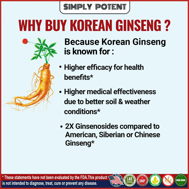 Korean Ginseng 1000mg 180 Red Ginseng Capsule, Vegan Organic Ginseng Extract Supplement With 4-6% Ginsenoside Supports Energy, Mental & Overall Health - Walmart.com