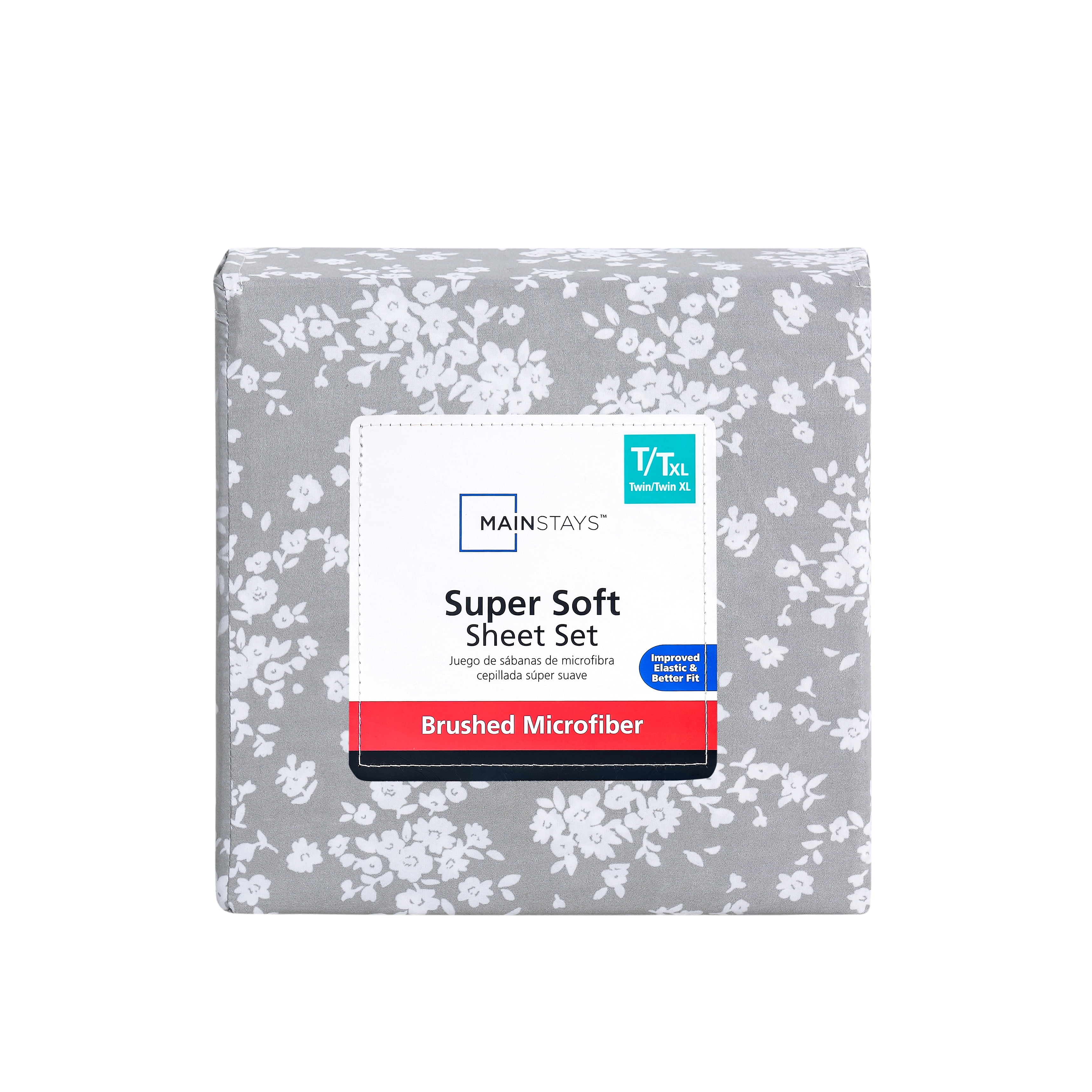 Mainstays Super Soft Brushed Microfiber Bed Sheet Set, Gray Floral, Twin-XL, 3 Piece
