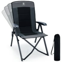 EVER ADVANCED Folding Recliner Camping Chair with Adjustable High Back, Portable Patio Reclining Chair for Adults, Support 300 lbs, Comfortable for Outdoor, Lawn, Beach, Backyard, Black