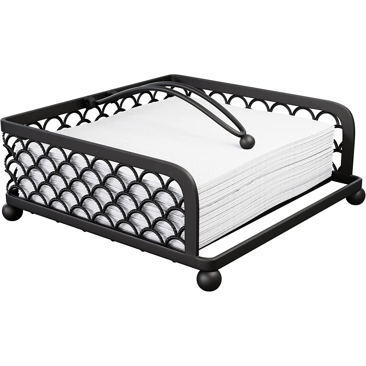 Elegant Flat Paper Napkin Holder with Dispenser Arm Black Napkin