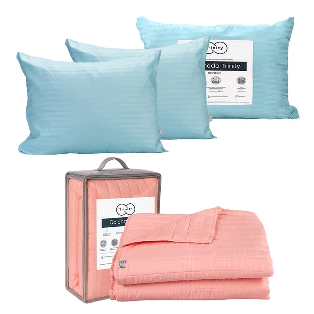 Colcha King Size Acabado Ultrasónico Trinity Rosa + Almohada Trinity 2