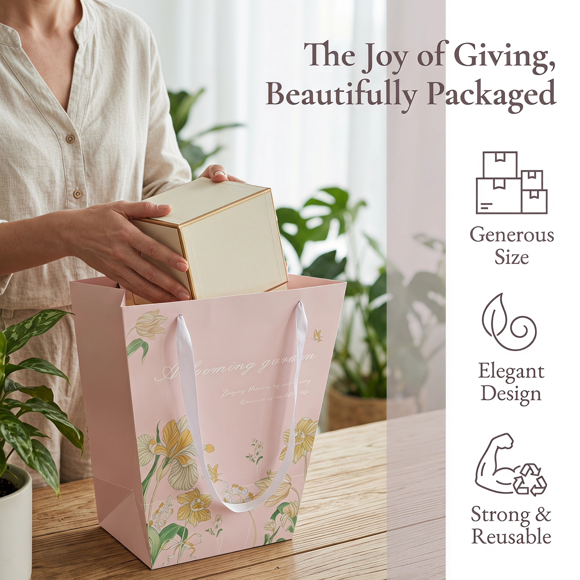 Unique Bargains Thick Totes for Gifts with Comfortable Handles Pink 11.8" x 9.8" x 13.8"