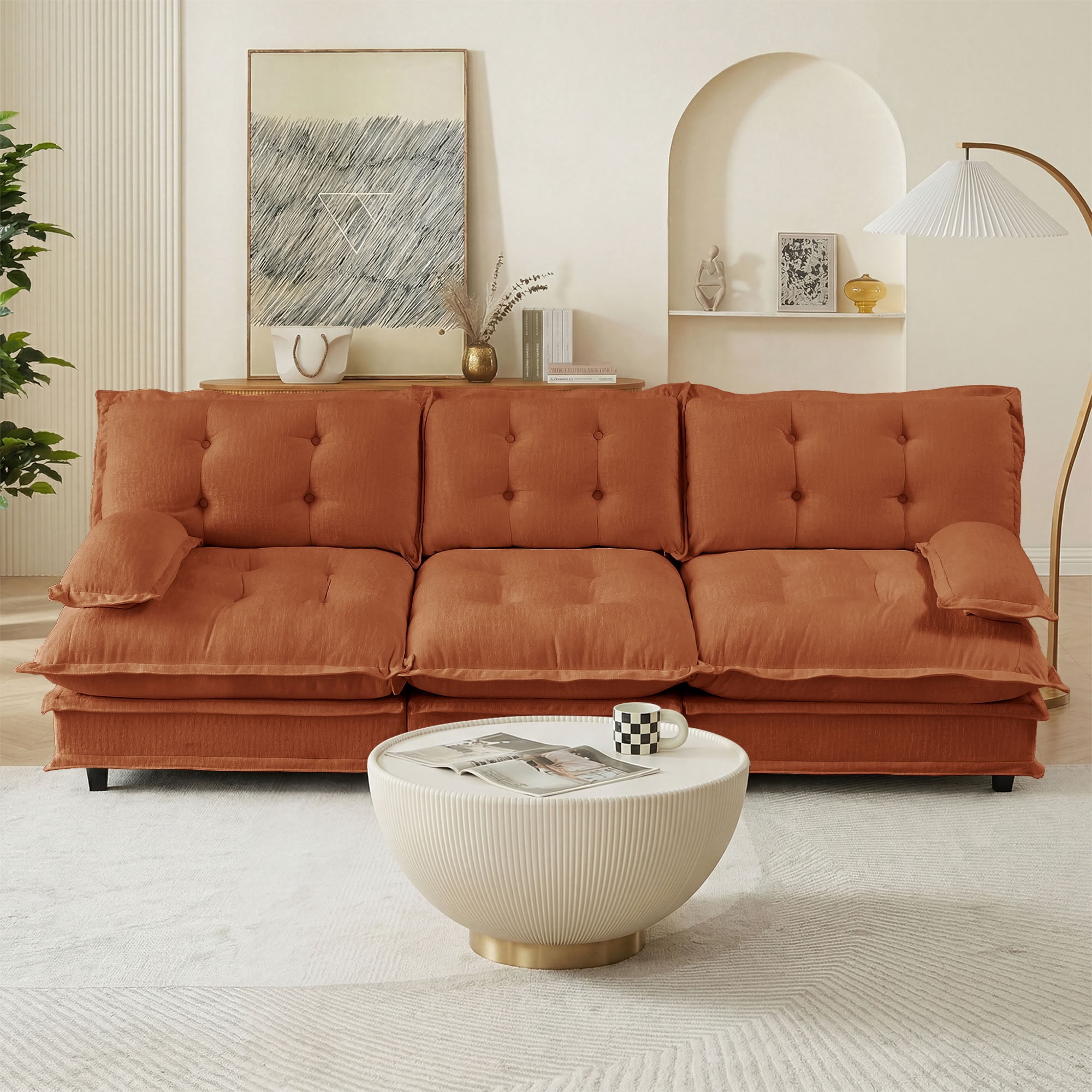 MAYEERTY 107 Inch 3-Seater Sectional Sofa, Chenille Cloud Modular Couch, Solid Wood & Metal Frame for Living Room Home