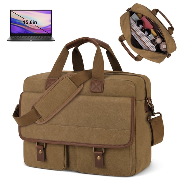 RAINSMORE Large Canvas Messenger Bag for Men 15-inch Men's Satchels Crossbody Shoulder Bag Business Briefcase, Brown