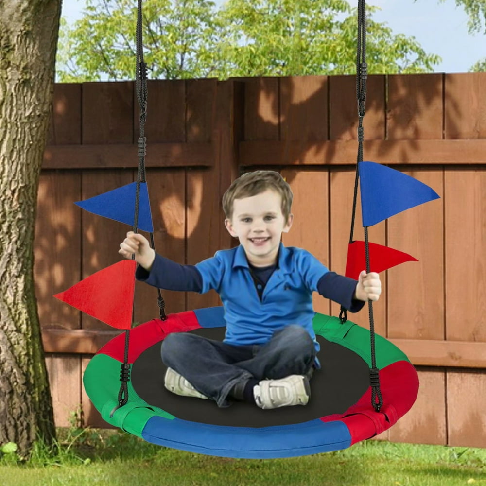 Kinbor 40” Saucer Tree Swing Indoor Outdoor Round Mat Swing, Bonus