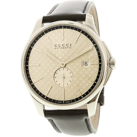 Gucci Men's G-Timeless YA126313 Silver / Black Leather Swiss Automatic Dress