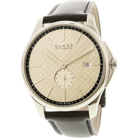Date Swiss Automatic Watch - Gucci Men's G-Timeless YA126313 Silver / Black Leather Swiss Automatic Dress Watch