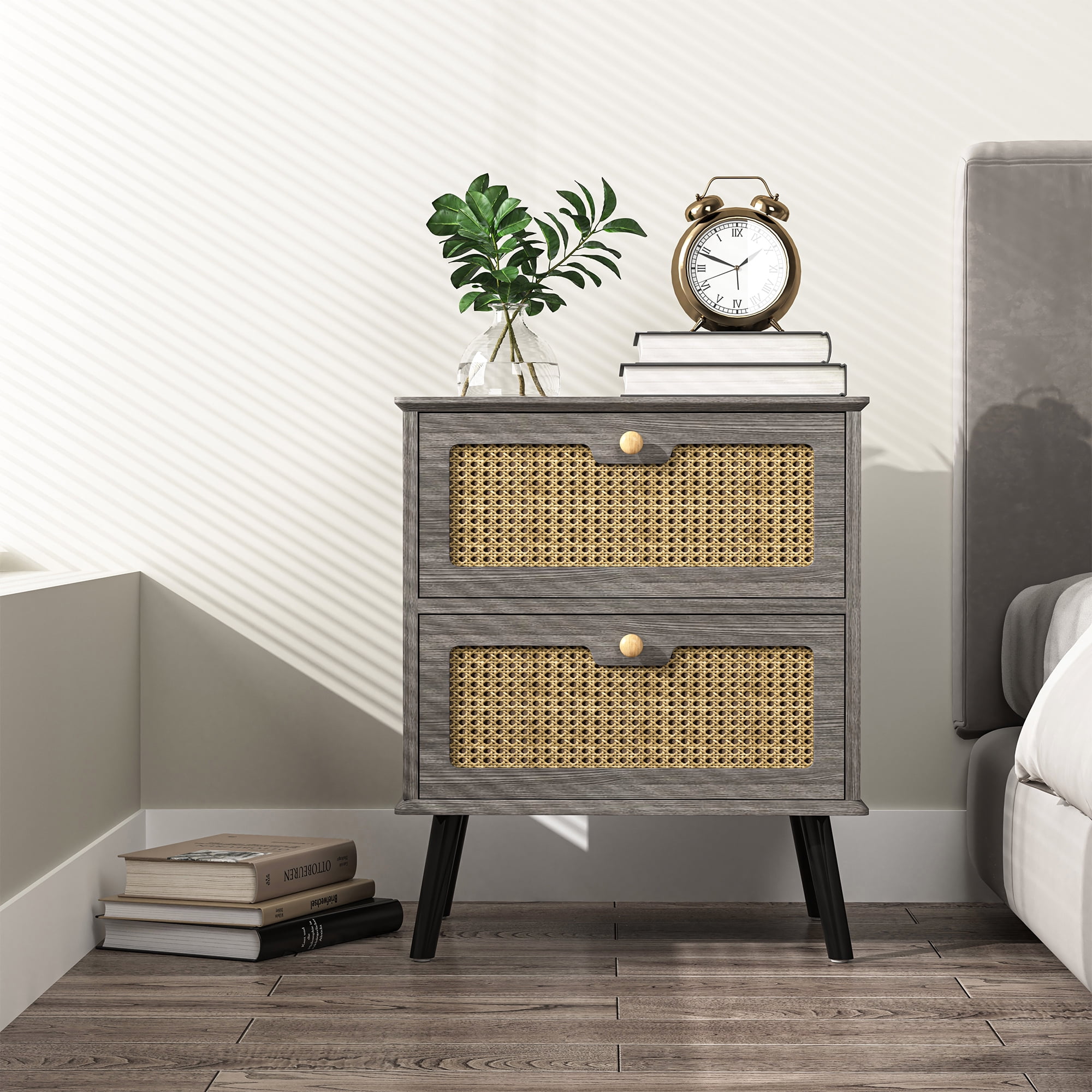 Yardi Yard Rattan Chests of Drawers with Storage for Bedroom, Modern Nightstand Dresser, Gray Yardi Yard Rattan Chests of Drawers with Storage for Bedroom, Modern Nightstand Dresser, Gray