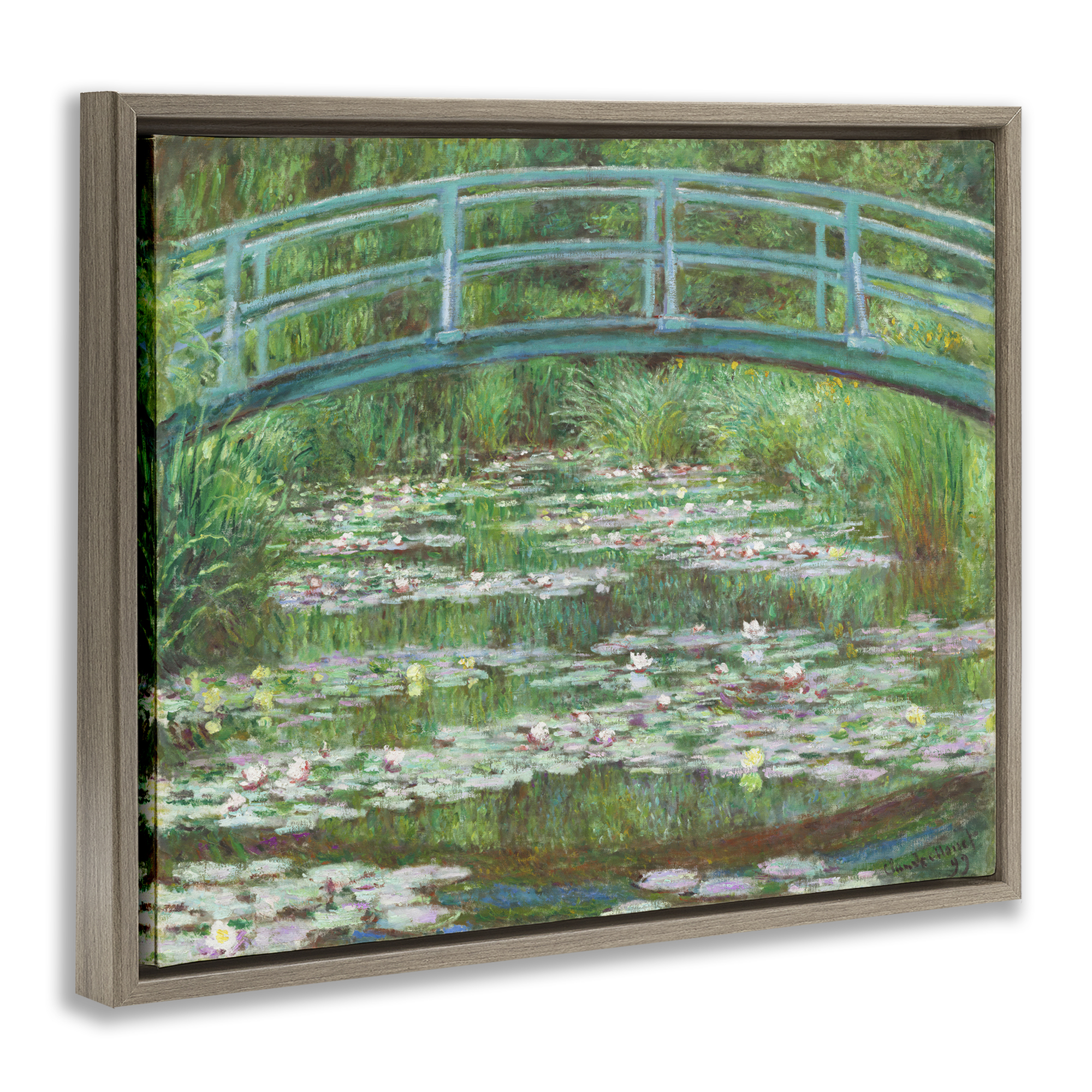 Stupell Industries Classic Monet Japanese Footbridge Landscape & Nature Painting Brown Floater Framed Canvas Art Print Wall Art, 31 x 25