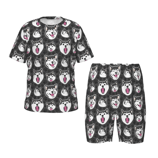 Balery HUSKY Face Conjunto de Pijama Infantil de Manga Corta con Estampado – Ropa de Dormir de Algodón Suave-Small
