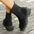 thumbnail image 4 of Rokment Bottes de Combat à Plateforme pour Femmes 2025 Automne Hiver Mode Suède Tricot Patchwork Extensible Talon Épais Mi-Mollet Courtes Robe Bottines à la Cheville, 4 of 8
