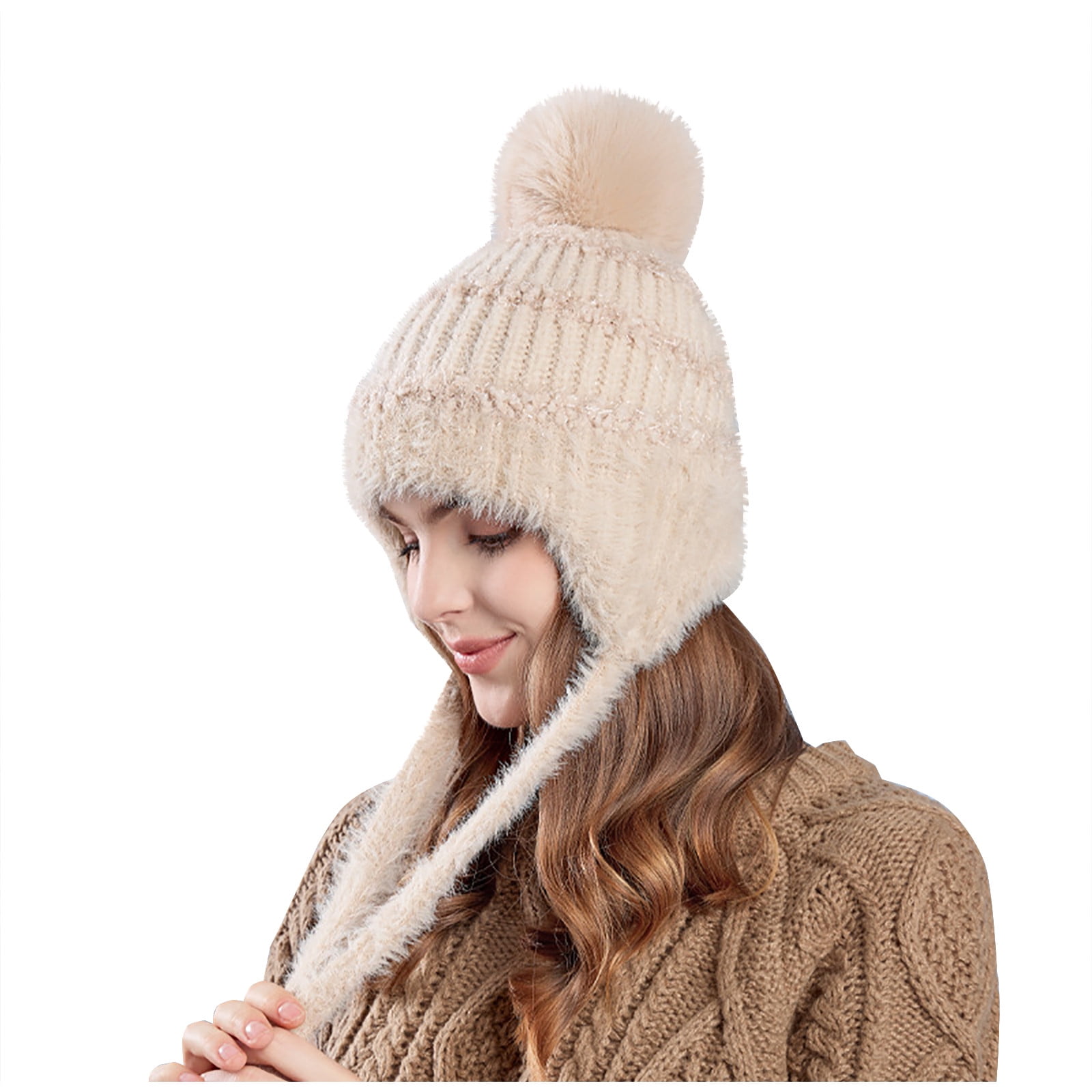 Wancir Women Winter Peruvian Cover Ears Beanie Hat Ear Flaps Sherpa Ski Snow Hats Knit Fleece Lined