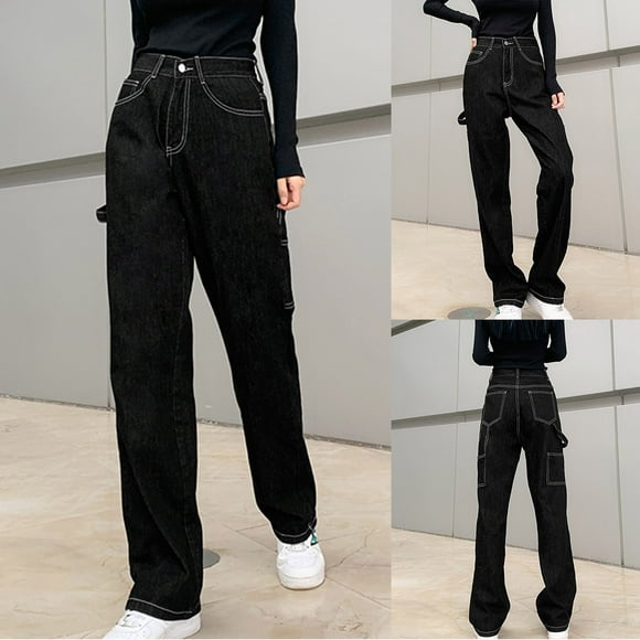 SMihono Linen Pants Women Fashion Plus Size Casual Loose Winter Women's Sexy High Waist Black Retro Belt Straight Tube Slim Jeans Wide Leg Pants Women, Up to 65% off!