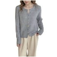 thumbnail image 2 of Women's Soft Knit Cardigan Long Sleeve Crewneck Button up Lightweight Sweater Outerwear Fall Fashion Clothes New Oversized Cardigan Fall Gray One Size, 2 of 3