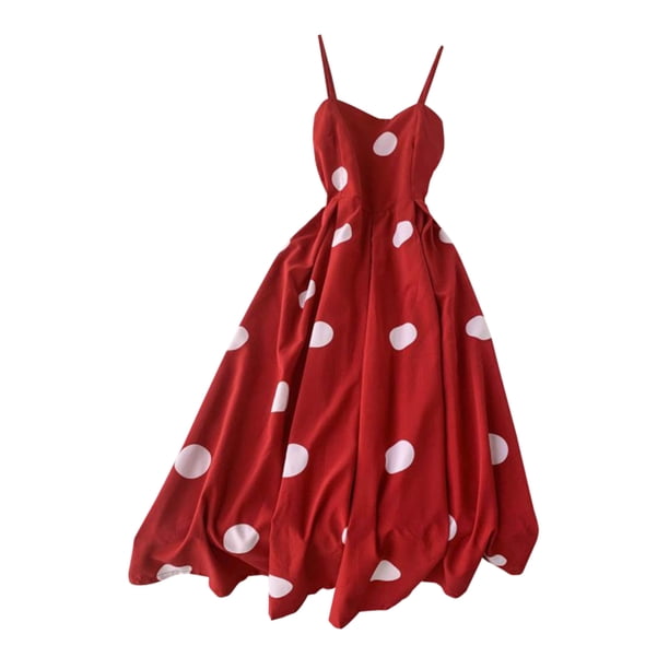 Dot Dress Vestido largo sin espalda sin mangas de una línea de cintura alta para mujer, rojo Vogacara AP001541-04B