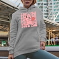 thumbnail image 2 of Retro Love You with Cute Dinosaur & Heart, Groovy Text, Valentine's Day Gift, Heather Grey Hooded Sweatshirt or Hoodie, 3XL, 2 of 5