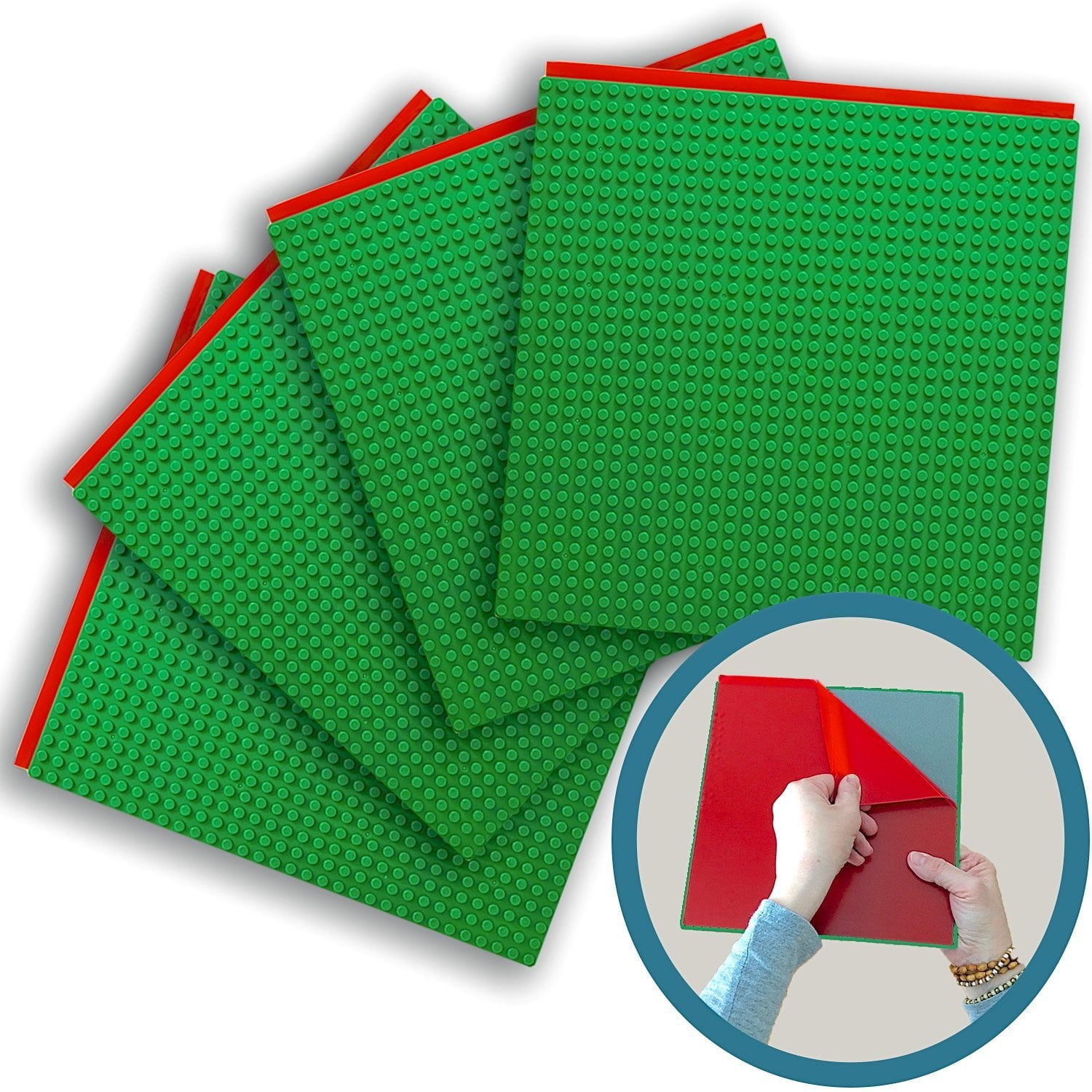 10 Inch x 10 Inch Baseplate Green 4 Pack Compatible with All Major Brands Peel-and-Stick Baseplates 