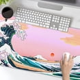 thumbnail image 2 of Cute Pink Mouse Pad Japanese Wave Kawaii Aesthetic Extended Desk Mat 90X40 cm Non-Slip Rubber Base Stitched Edge Large XXL Playmat&nbsp;for Keyboard Gaming Laptop Computer Office Desktop,35.4×15.7 in, 2 of 6