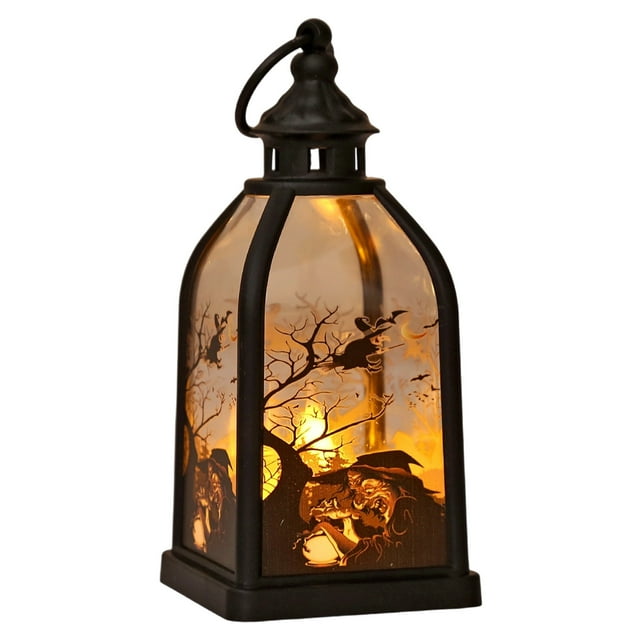Halloween Handheld LED Lantern Battery Operated Portable Night Light with Assorted Patterns Pumpkin Skull Witch Ghost Designs for Indoor Outdoor Party Decor and Halloween Props