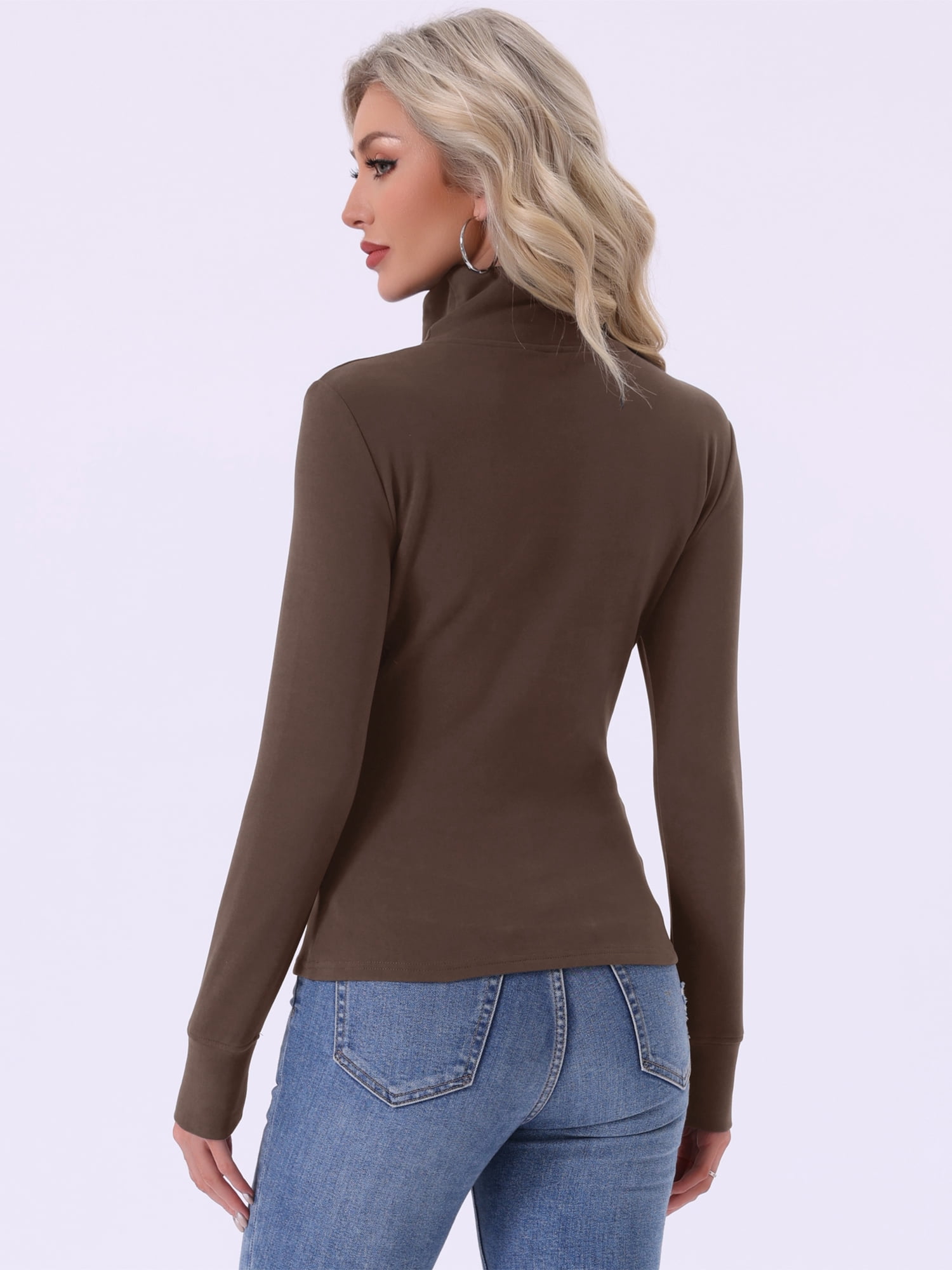 DARING DIVA Women's Mock Turtle Long Sleeve Shirts Fall Winter Warm Top M Coffee