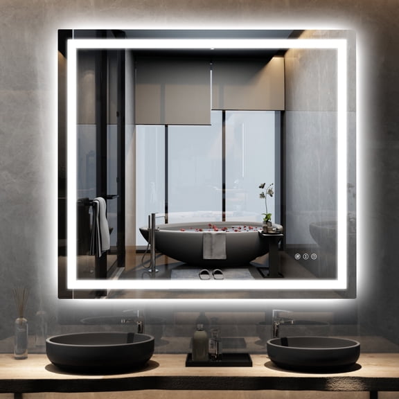 SUMERAIN 40 x 36 Inch LED Bathroom Mirror with Lights, Front & Backlit, 3 Color Temperatures Stepless Dimmable Lighted Vanity Mirror for Wall, Anti-Fog, Memory Function, Shatter-Proof Tempered Glass