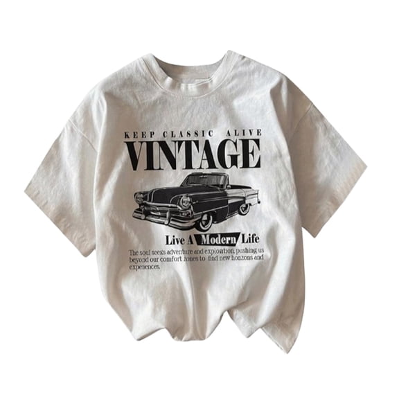 HOWPAY Summer T Shirts for Women Crew Neck Short Sleeve Tees Loose Fit Baggy Letter Print Work Pullover Comfy Oversized Vintage Y2K Streetwear White L