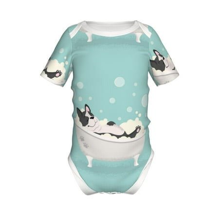 

Coaee French Bulldog Taking a Bath for Soft Baby Short-Sleeve Bodysuit Baby Climbing Clothes Baby Girls Boys Bodysuit Romper-9M