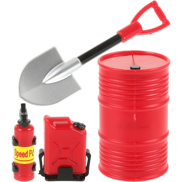 1 Set 1/24 Scale RC Car Accessories Miniature Fire Extinguisher Mini Fuel Tank Oil Drum and Spade for Realistic Off-Road Model Decoration