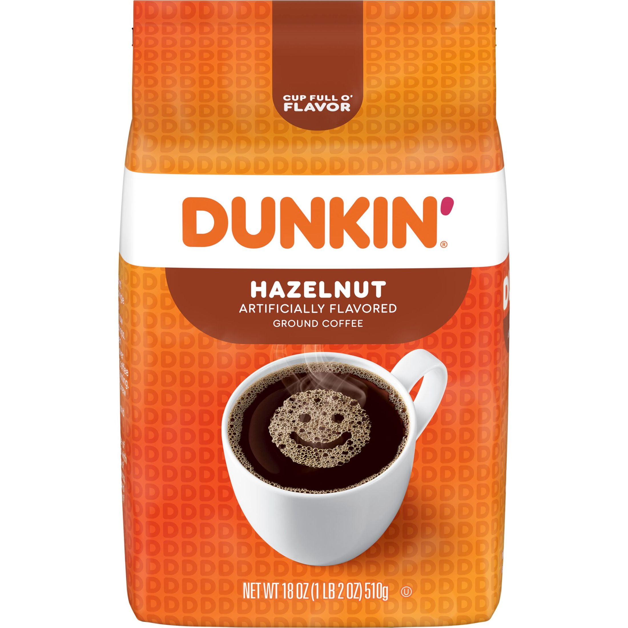 (6 pack) Dunkin’ Hazelnut Artificially Flavored Ground Coffee, 18 oz Bag