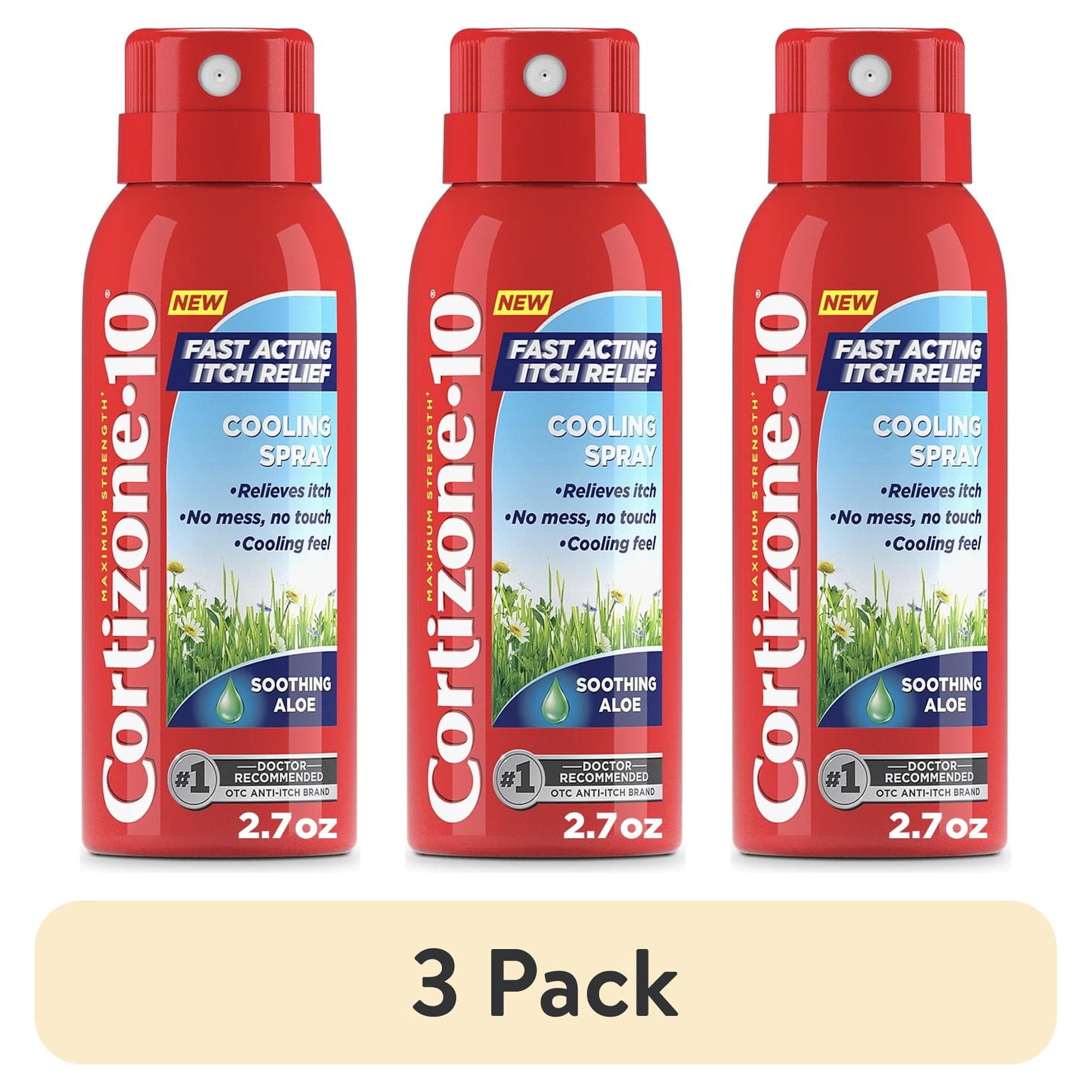 (3 pack) Cortizone 10 Maximum Strength Itch Relief Cooling Spray, Hydrocortisone 1% & Soothing Aloe, Fast-Acting, No-Mess Anti-Itch Spray for Bug Bites, Rash, Eczema, Psoriasis, Poison Ivy & More, 2.7 oz.