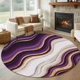 thumbnail image 2 of Round Rug 5ft Area Rug,Purple Marble Gold Inlay Area Rugs for Living Room Bedroom,Abstract Geometric Stripes Floor Mat Non-Slip Non-Shedding Carpet Indoor Accent Rugs, 2 of 9