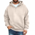 thumbnail image 2 of Men's Quarter Zip Pullover Hoodies Half Zip Hoodie Men Long Sleeve Hoodie Fleece Casual 1/4-Zip Sweatshirt Beige 2XL, 2 of 4