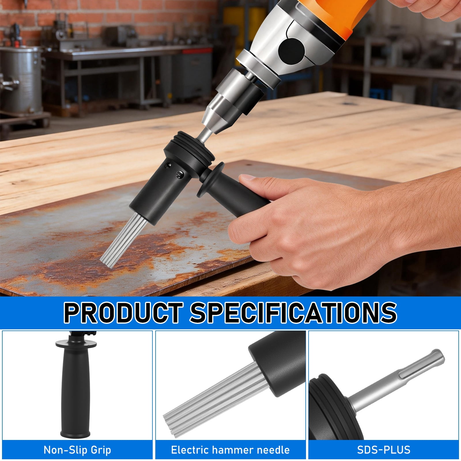 Needle Scaler SDS Plus Attachment for Hammer Drill Needle Scaler Alternative 18 Prong for Paint Stripping Rust Removal Concrete Scabbling