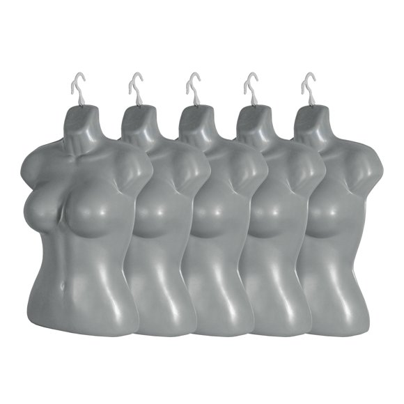 Atmos Homeware Maniquí de Dama | Exhibidor de Mujer de Plástico de Alta Resistencia con Gancho | Torso Femenino para Ropa y Accesorios | Paquete de 5 Piezas color Gris