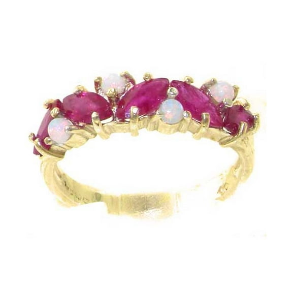 LBG British Made 9k Yellow Gold Natural Ruby & Opal Womens Eternity Ring - 33 size options