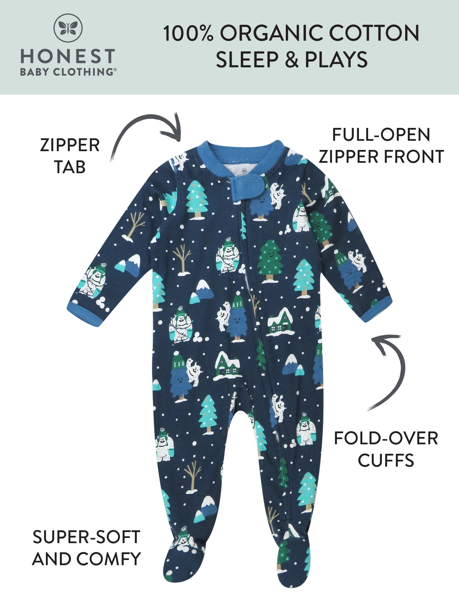 Honest Baby Clothing Organic Cotton Boy or Girl Long Sleeve Christmas Sleep N Play, Newborn to 9 Months