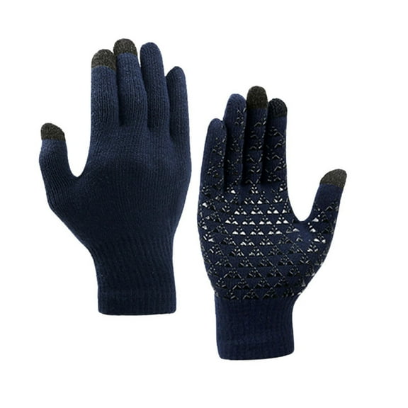 Ulitacool Mens Winter Gloves Men'S And Women'S Leisure Fashion Outdoor Knitted Thickened Non Mobile Phone Click Screen Gloves Comfortable Accessories Dark Blue