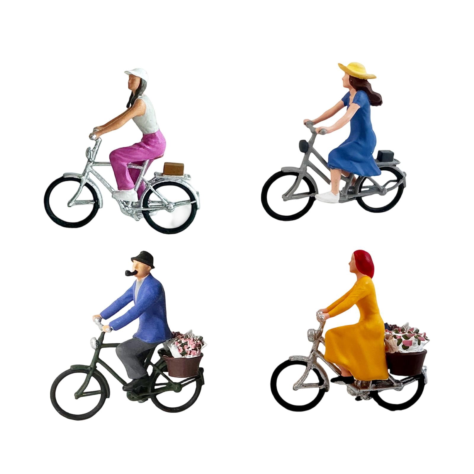 LeeQinersw 4 Pieces 1/87 Cyclist Figure Resin Fairy Garden Desktop Decoration Miniature
