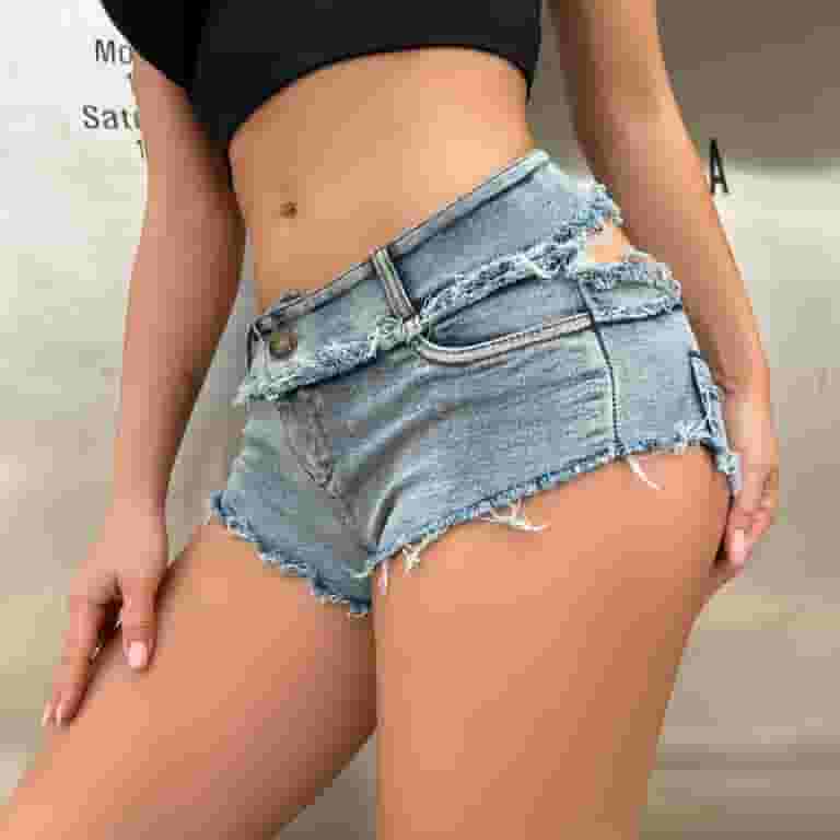 【正規販売店】 Waisted Low Shorts Denim Mini Women JWZUY Stretch Pants Hot Clothing