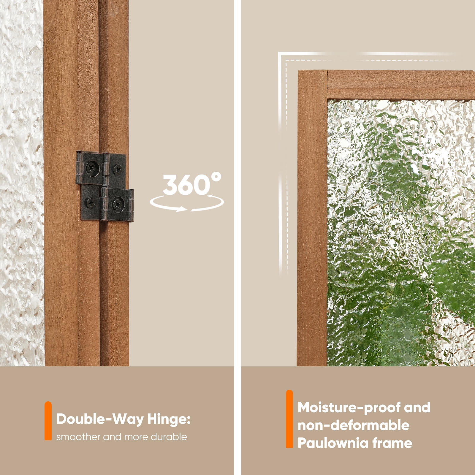 Jostyle 4 Panel Acrylic Room Divider Privacy Screen Translucent Folding Partition with Paulownia Wood Frame Natural, Shatterproof & Space-Saving for Living Room, Bedroom, Office