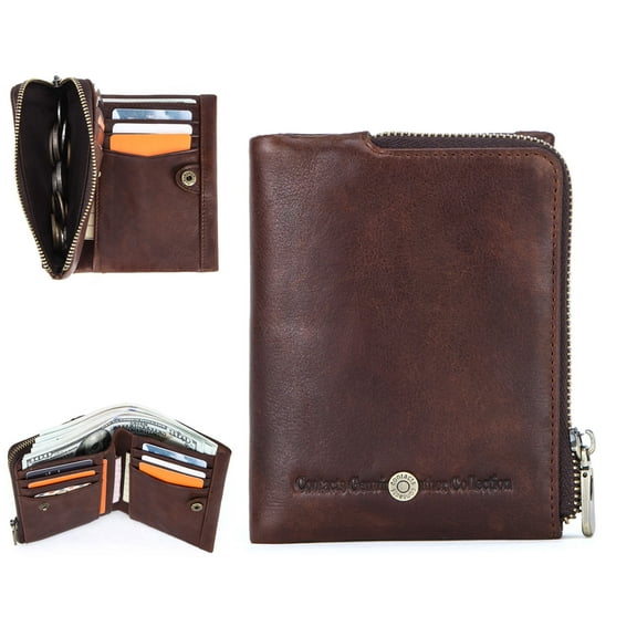 Contact's Oil Wax Leather Men's Wallet RFID ,Vintage Card Holder , Coin Purse , Money Clip, Coffee