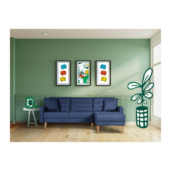 Sala Modular Reversible De Lino Azul Modelo Donato