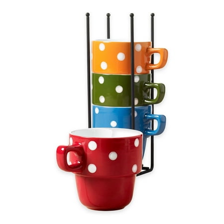 Ceramic 5 Pcs Stacking Coffee Mug Set With Rack Mugs Stand Ceramic 5 Pcs Stacking Coffee Mug Set With Rack Mugs Stand Dots