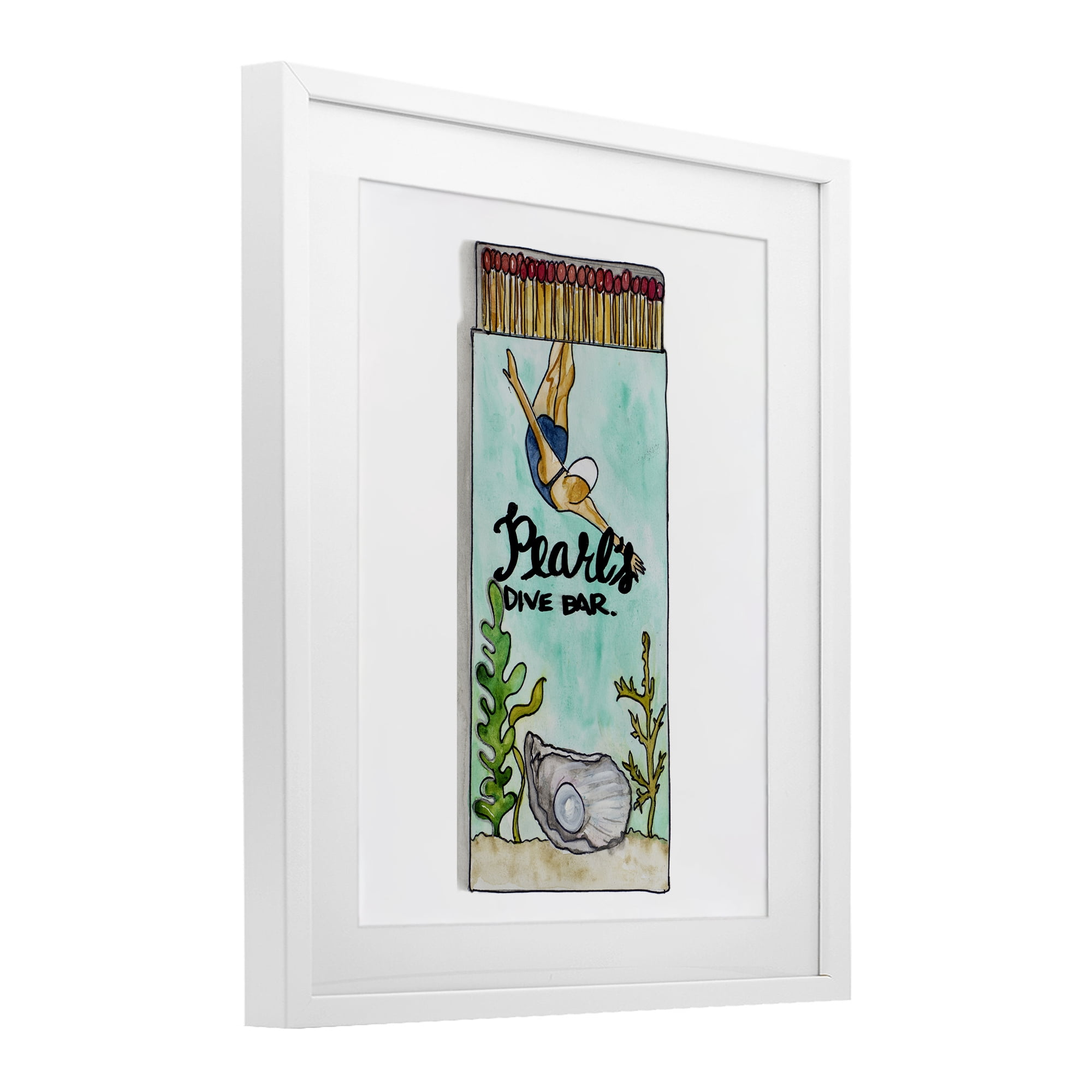 Stupell Industries Pearl Dive Matchbook White Framed Print Under Glass, design by Nola James
