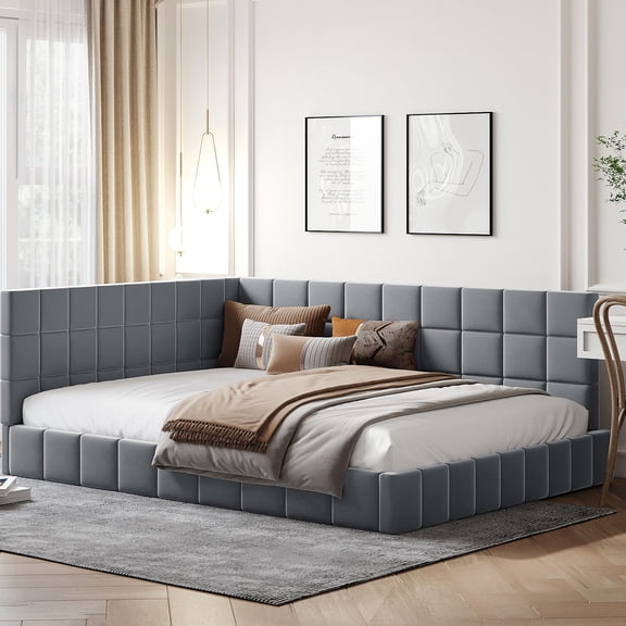 Full Size Upholstered Gray Velvet Daybed/, Mid-century Modern Brilliance, Strong Wood Frame With Slats For Comfort Daybed/ Bed Frame, Elegance, Construction Enhanced Slat Support Home Living And