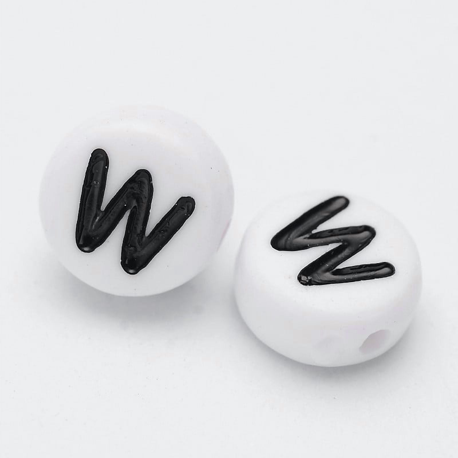 500g Acrylic Beads with Horizontal Hole Letter Flat Round Letter W 7x4mm Hole: 1.2~1.8mm about 3500pcs/500g