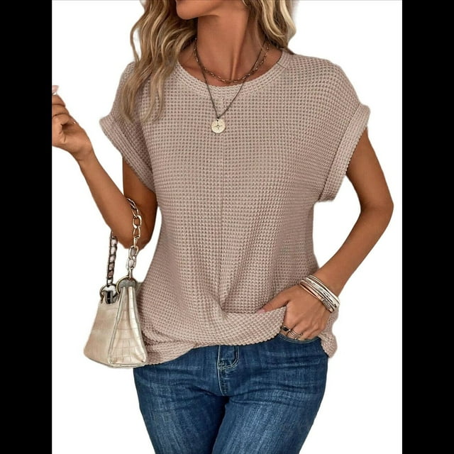 Camisetas para Mujer, Camisetas Lisas con Mangas Murciélago y Dobladillo Cruzado, Camisetas Casuales, Camisetas Ajustadas Modernas, Color Albaricoque L